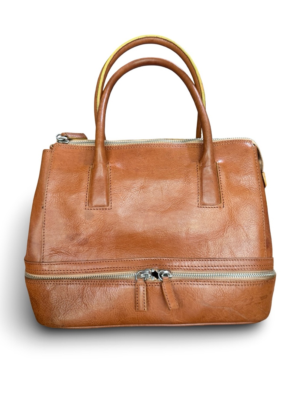 Wilsons Pelle Studio Brown Leather Top-Handle Multi-Compartment Satchel Y2K
